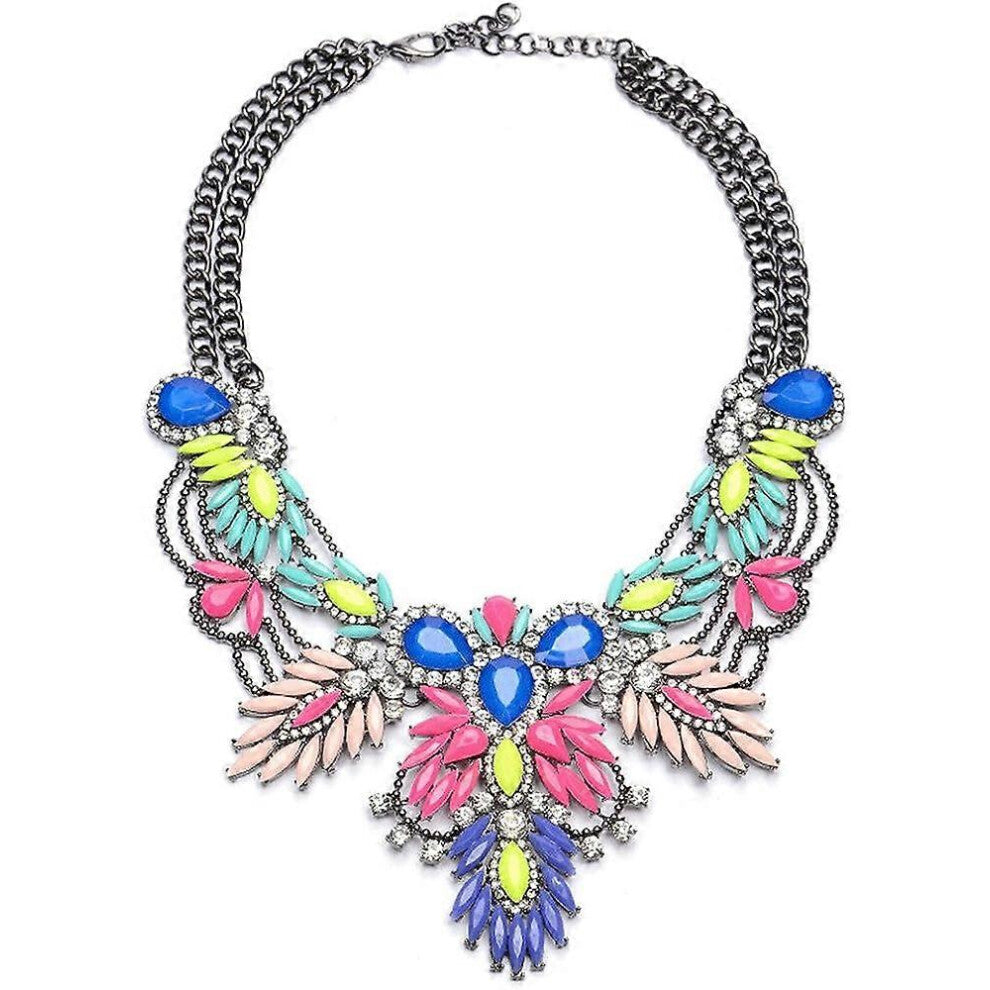 (As show, One size) Colorful Resin Bubble Bib Statement Necklace Bohemian Chunky Collar Jewelry