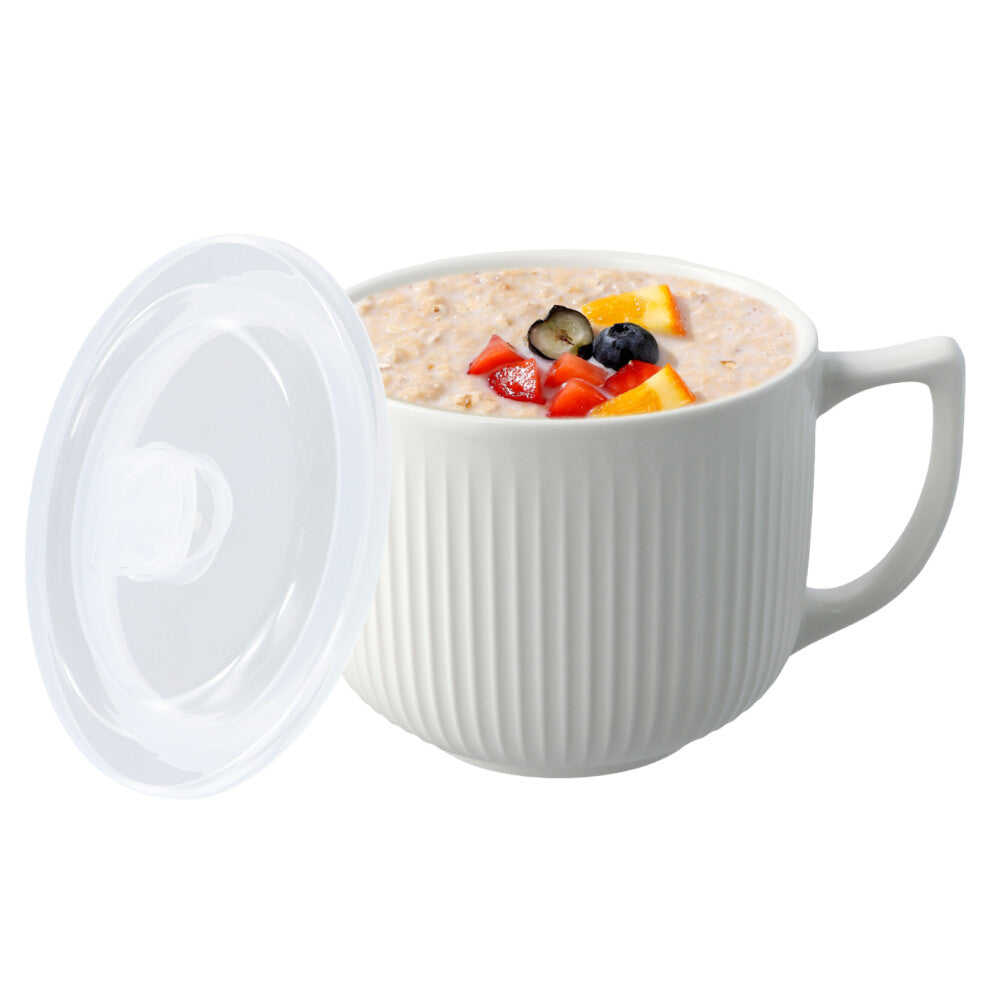 900ml Ceramic Soup Mug with Lid - Microwave Safe Noodle & Cereal Bowl