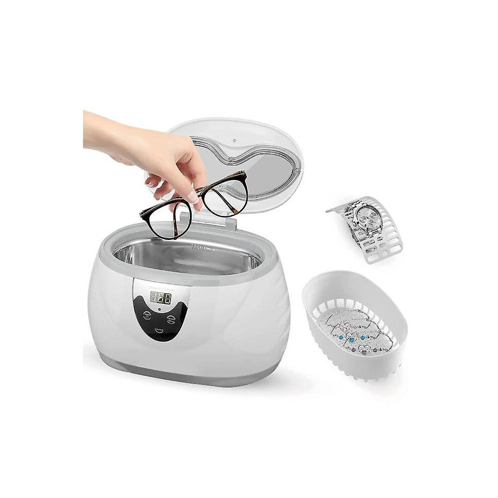 (As show, One size) Household Ultrasonic Cleaner 600ml, Easy Operation 5 Circles Jewelry, Glasses, Watch Ultrasonic Cleaner For Home Hospital Laborato
