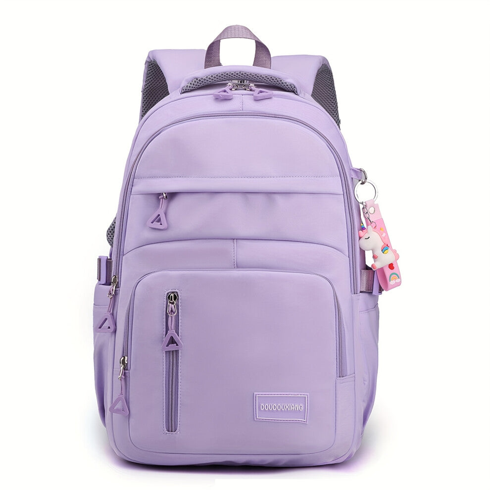 (Purple) Large Capacity Foldable Backpack - Adjustable Straps, Multiple Compartments, Durable Oxford Fabric, Solid Color (Pink-Blue-Black) for Women &