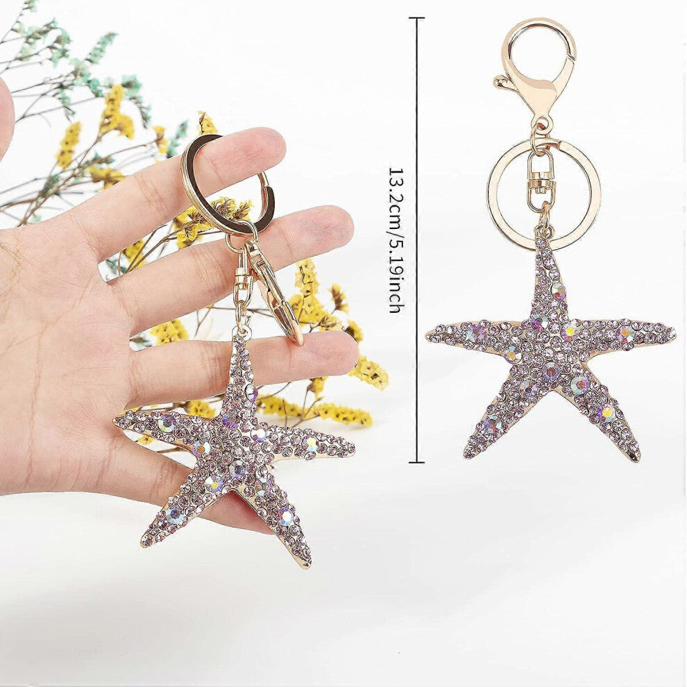 (As show, One size) Cute Starfish Keychains for Women Girls Gifts Rhinestone Key Chain Charm Purse Bag Charms for Handbags Pink Backpack Accessories
