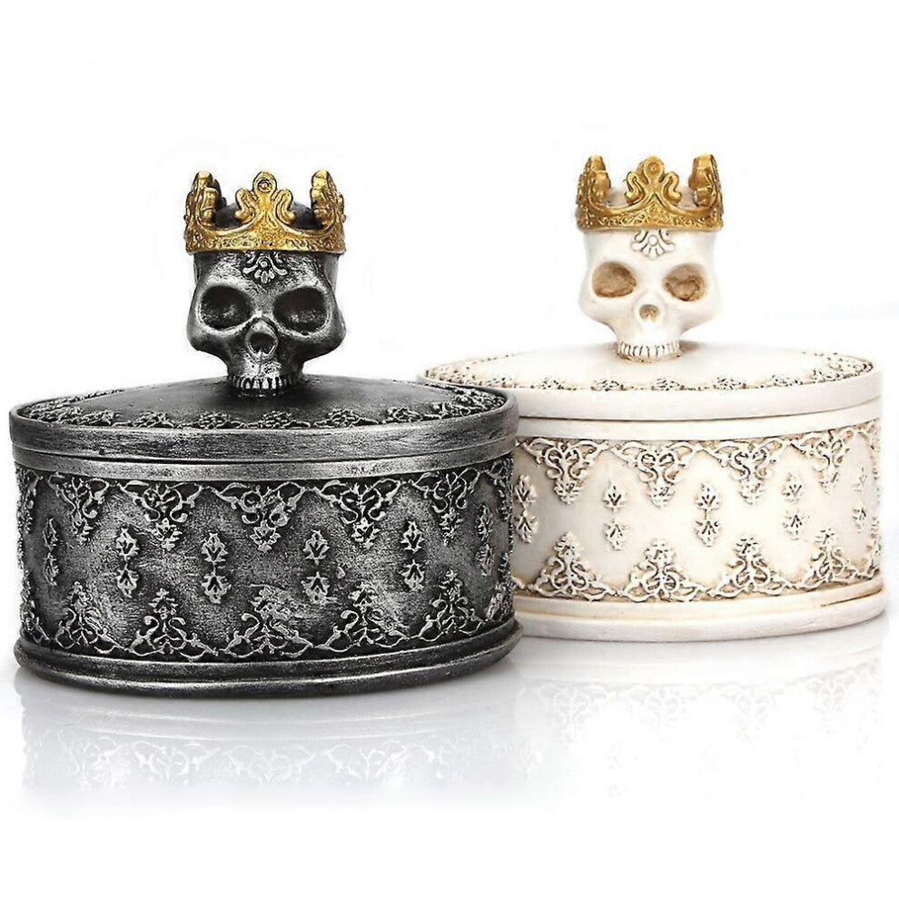 (As show, One size) 2-pack Skeleton Head Black Skull Jewelry Box Holder Organizer with Crown Halloween Skeleton Decorations Home Skull Decor, desktop