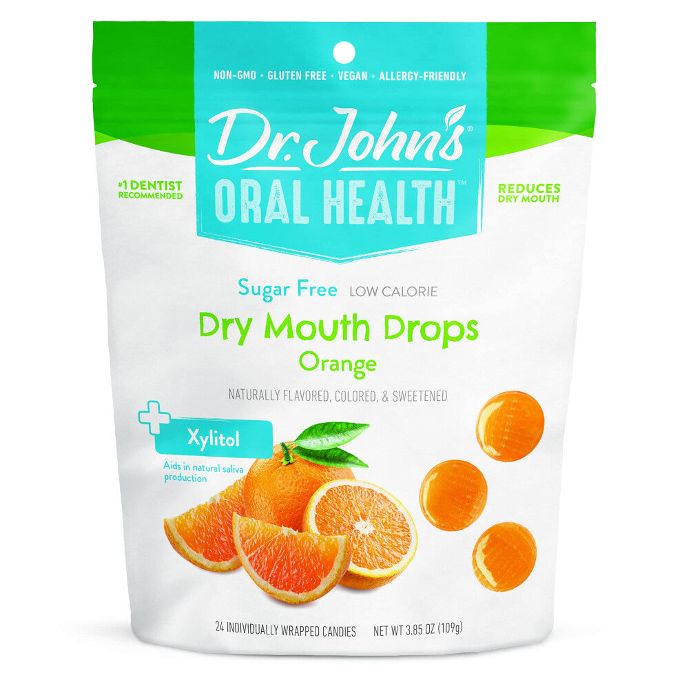 Dr. Johns Oral Health Sugar Free Candy  Healthy Dry Mouth Drops with Zero Sugar  Low Calorie Snacks  Keto Friendly Hard Candy Sweets  Orange  24