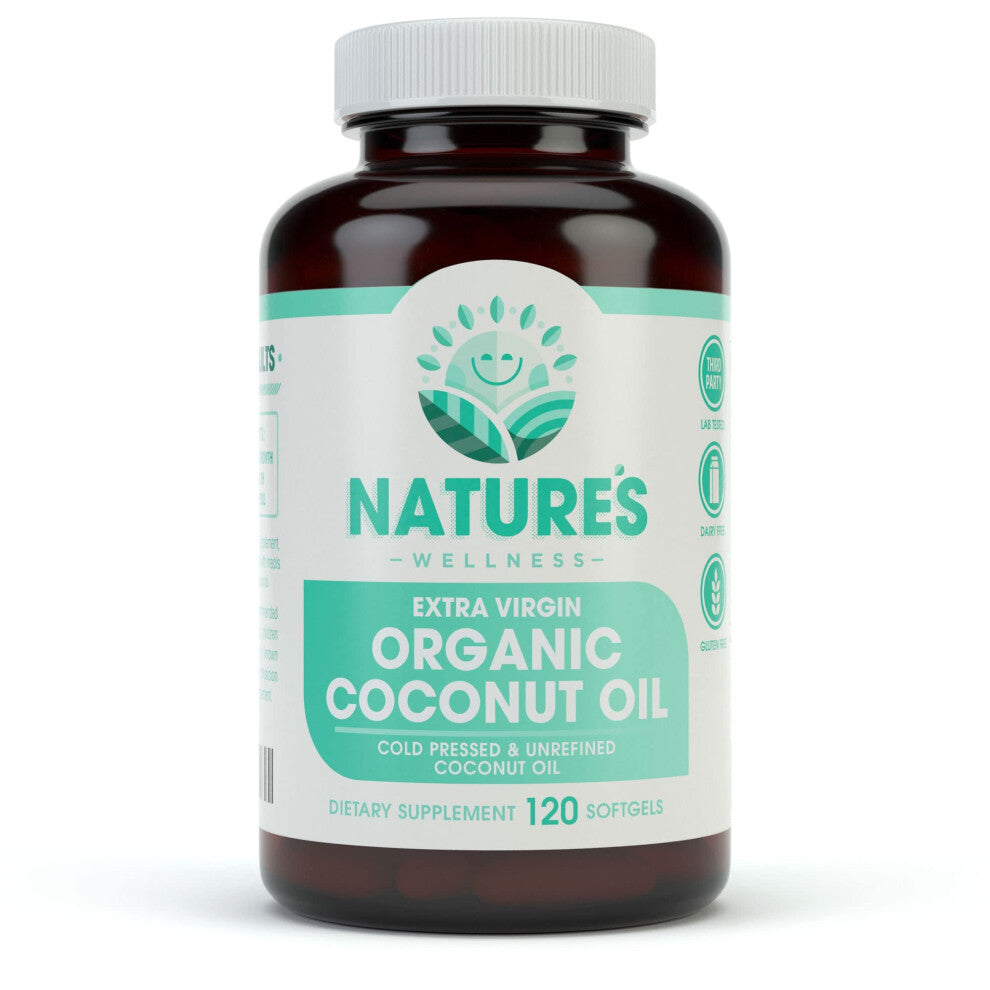 Natures Wellness Organic Coconut Oil 2000mg - Healthy Skin  Nails  Hair Growth - Extra Virgin  Cold Pressed  Unrefined Non GMO - Rich in MCT MCFA