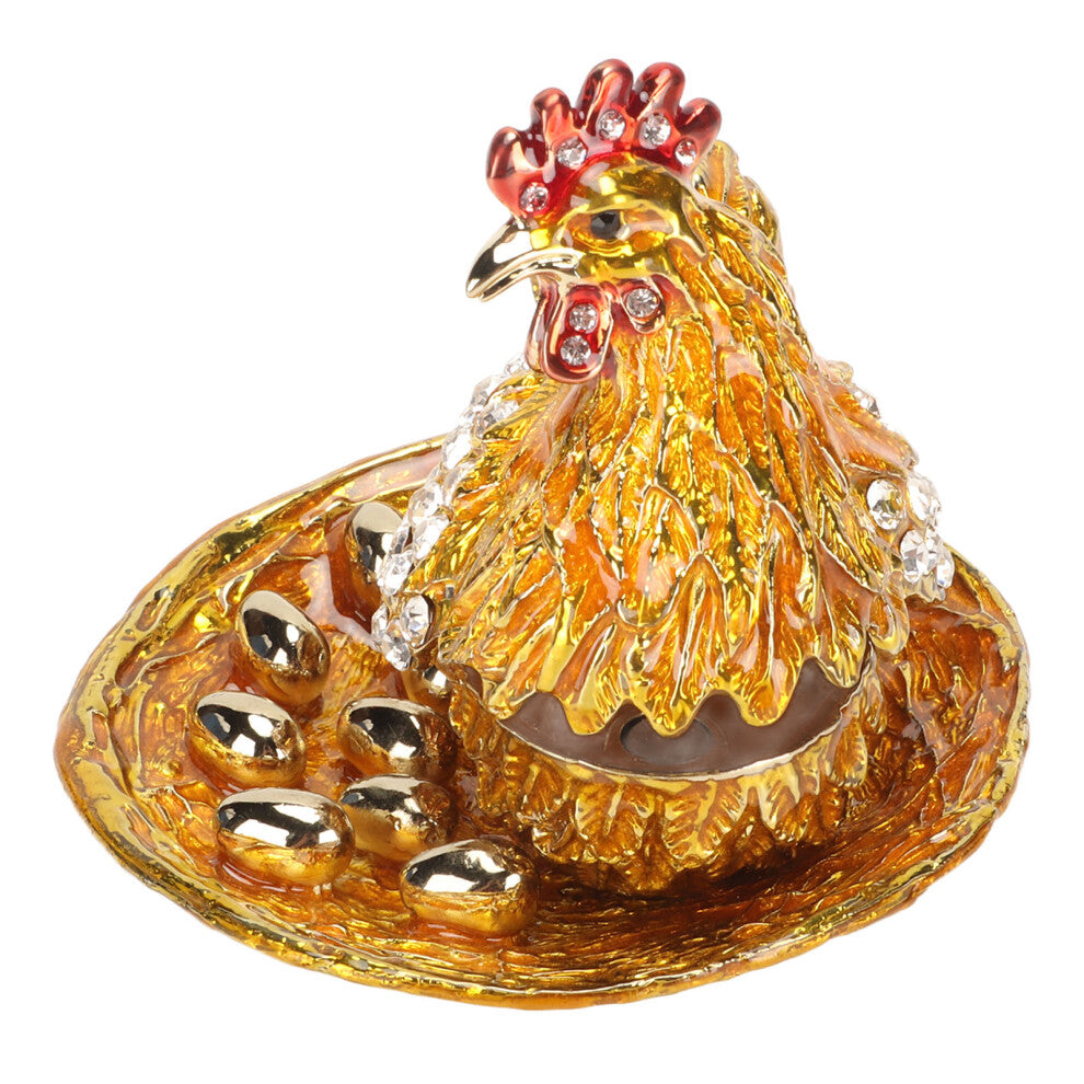 Golden Hen Figurine Trinket Boxes Handcraft Exquisite Small Jewelry Box with Rhinestones for Desktop Decoration