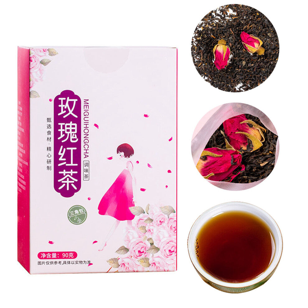 Rose Black Tea 30 Triangular Bags Boiling Water Brewing Portable Flower Tea for Women Girls