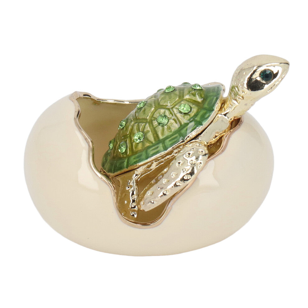 Hatching Turtle Trinket Box Green Hand Made Zinc Alloy Metal Baby Turtle Figurine Craft Jewelry Box for Desktop Storage