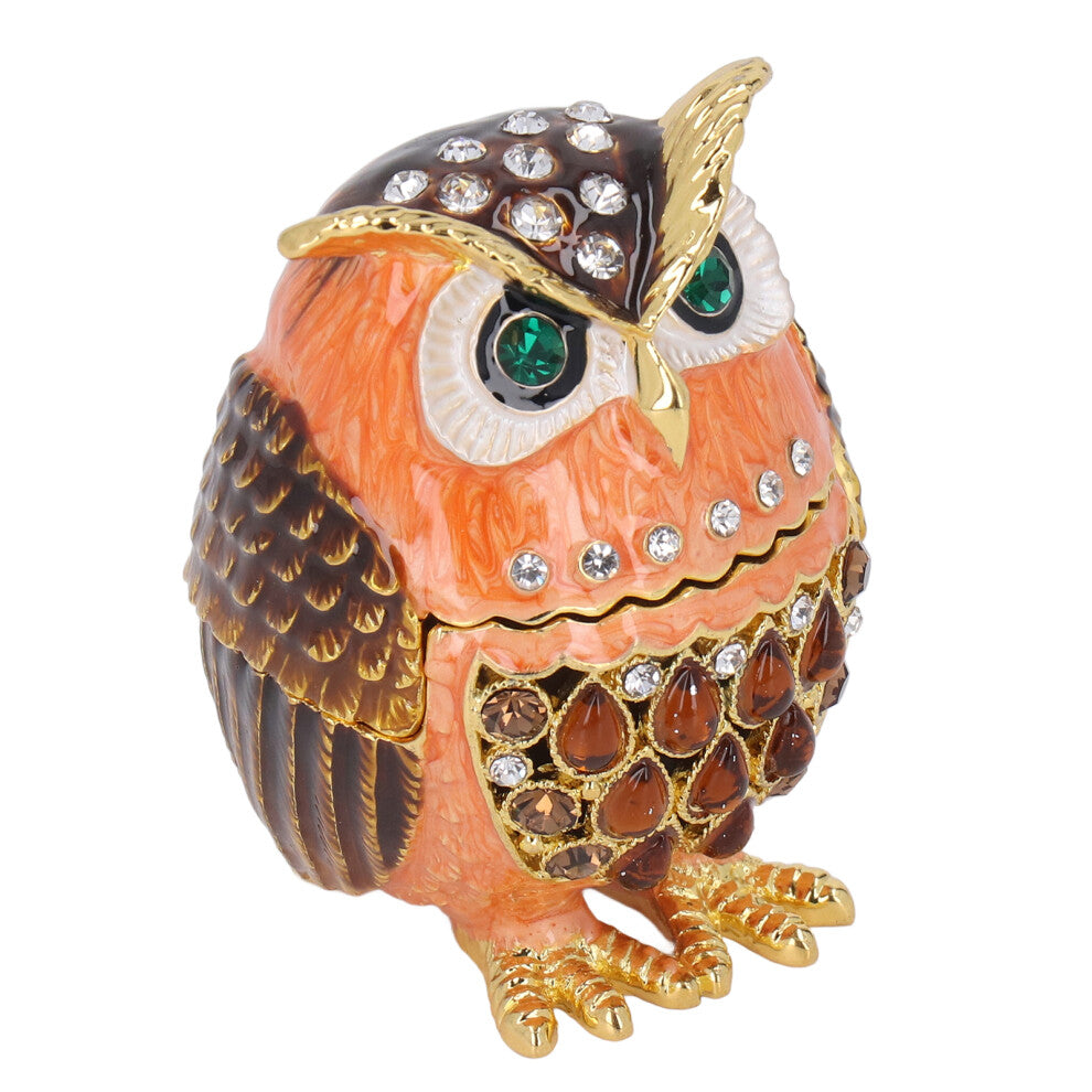 Owl Trinket Box Cute Appearance Brown Metal Jewelry Box for Dressing Table Bookcase Cabinet Office Desk Decor