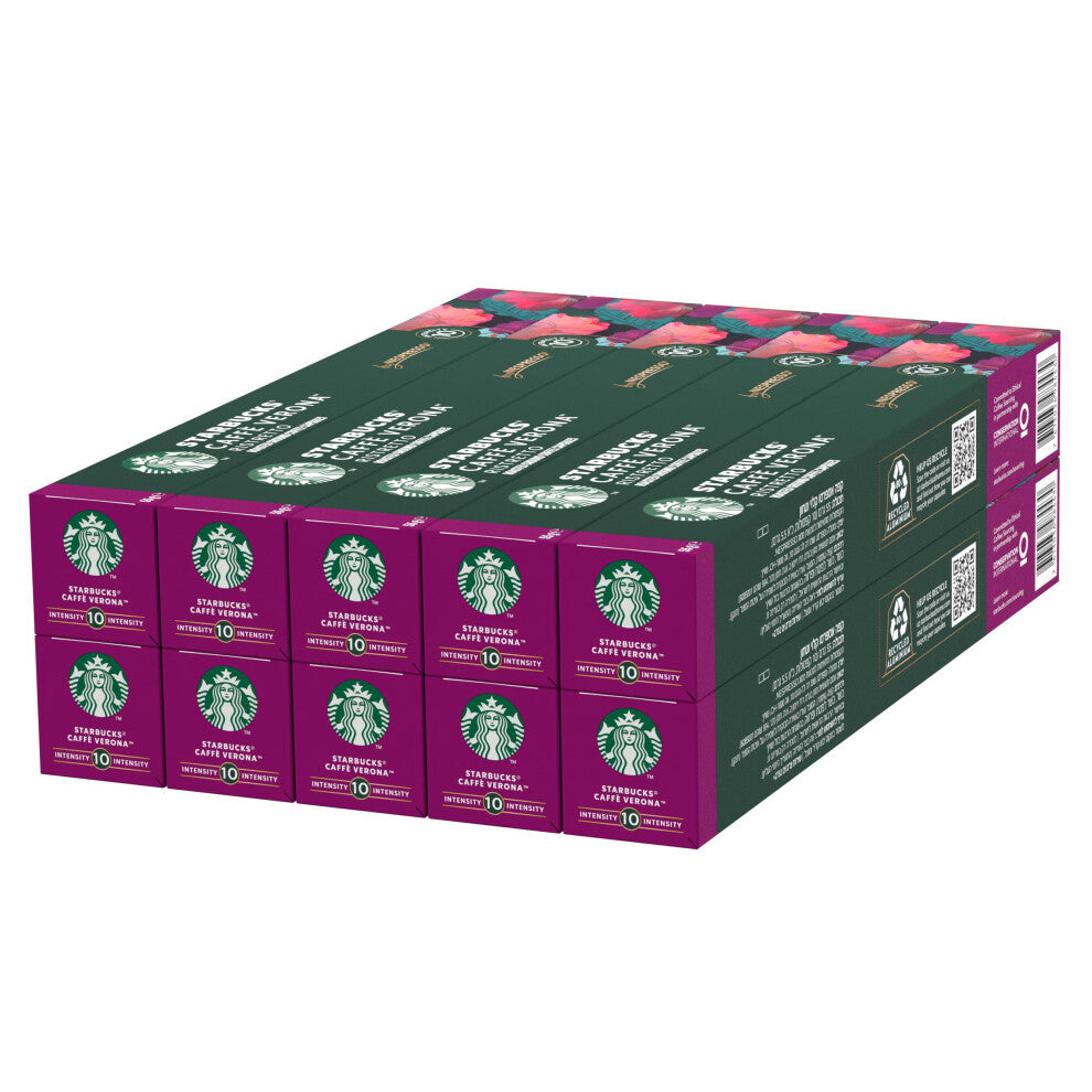 STARBUCKS Caffè Verona by Nespresso, Dark Roast, Coffee Capsules 10 x 10 (100 Capsules)