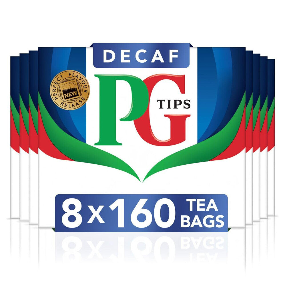 PG Tips Decaf Tea Bags, 8 x 160 Plant Based Biodegradable Bags