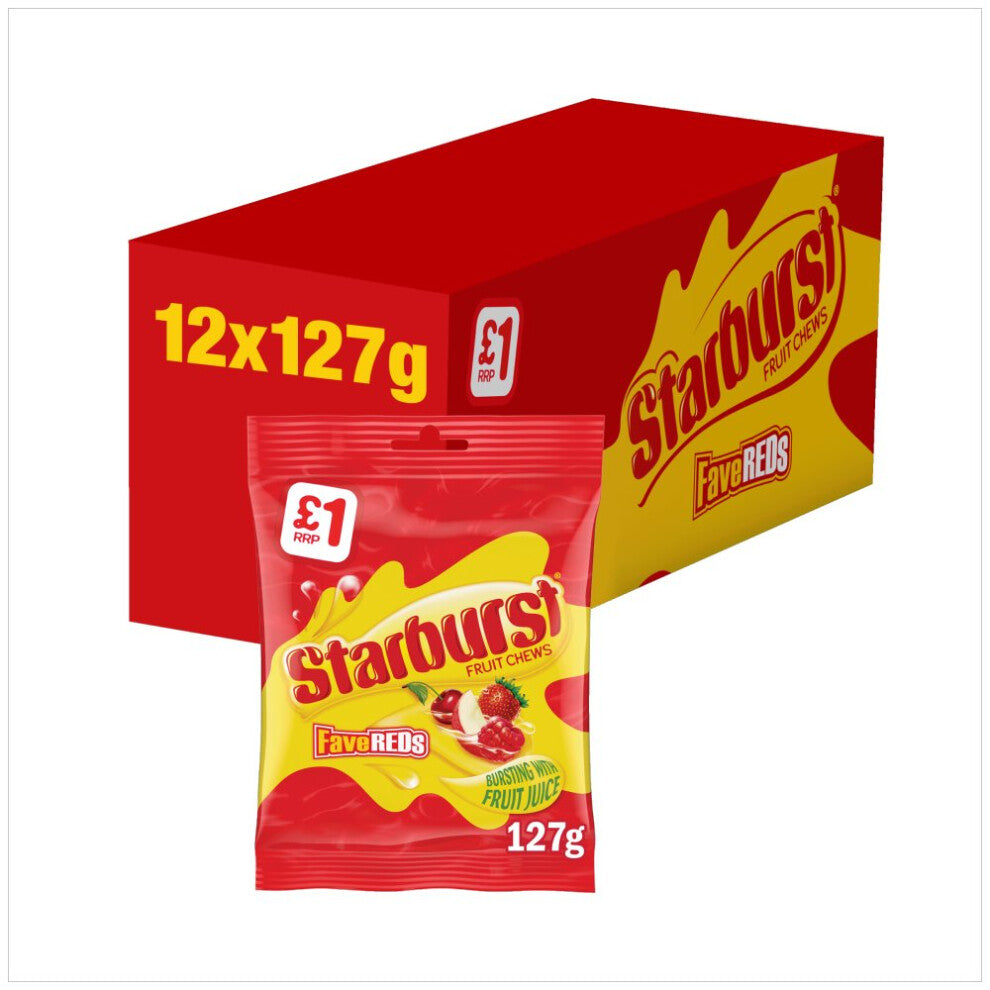 Starburst Fave Reds Vegan Chew Sweets Fruit Treat bag 127g(Pack of 12)