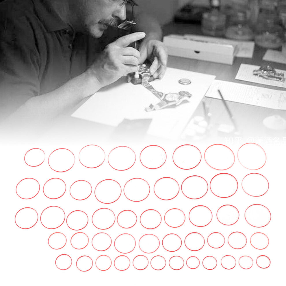 49pcs 0.9mm Height Watch Rubber Washer 16 to 40mm Diameter Red Waterproof Flexibility Watch Rubber Gasket