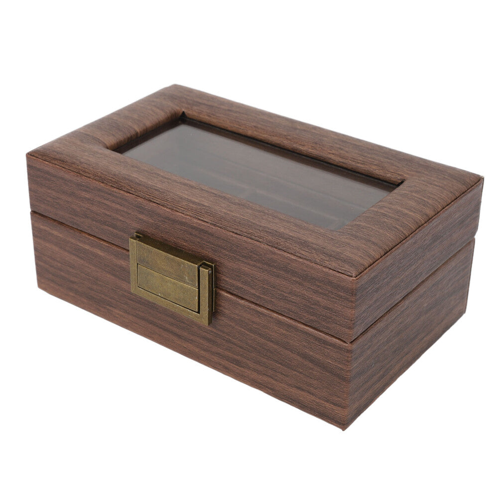 Wooden Watch Box 3 Slots Metal Hinges Natural Vintage Pattern Watch Display Case for Watches Brown