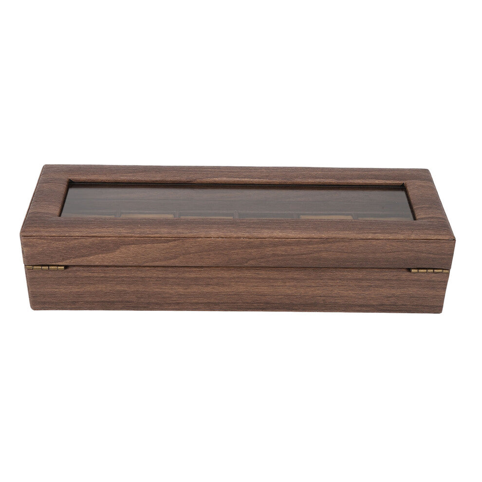 6 Slot Watch Storage Display Box Wood Grain PU Leather Lockable Wristwatch Protective Box