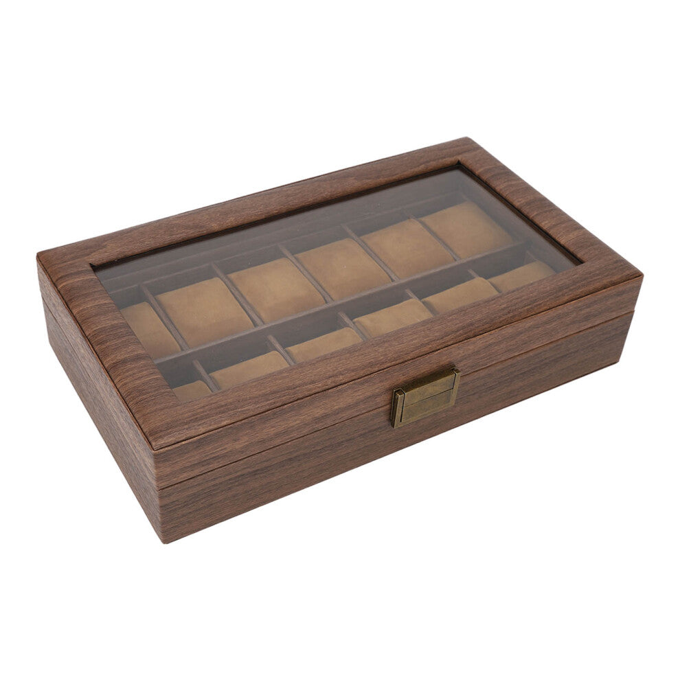 Watch Box Organizer 12 Compartment Wood Grain Luxury Display Storage Case Ultra Smooth PU Leather Interior