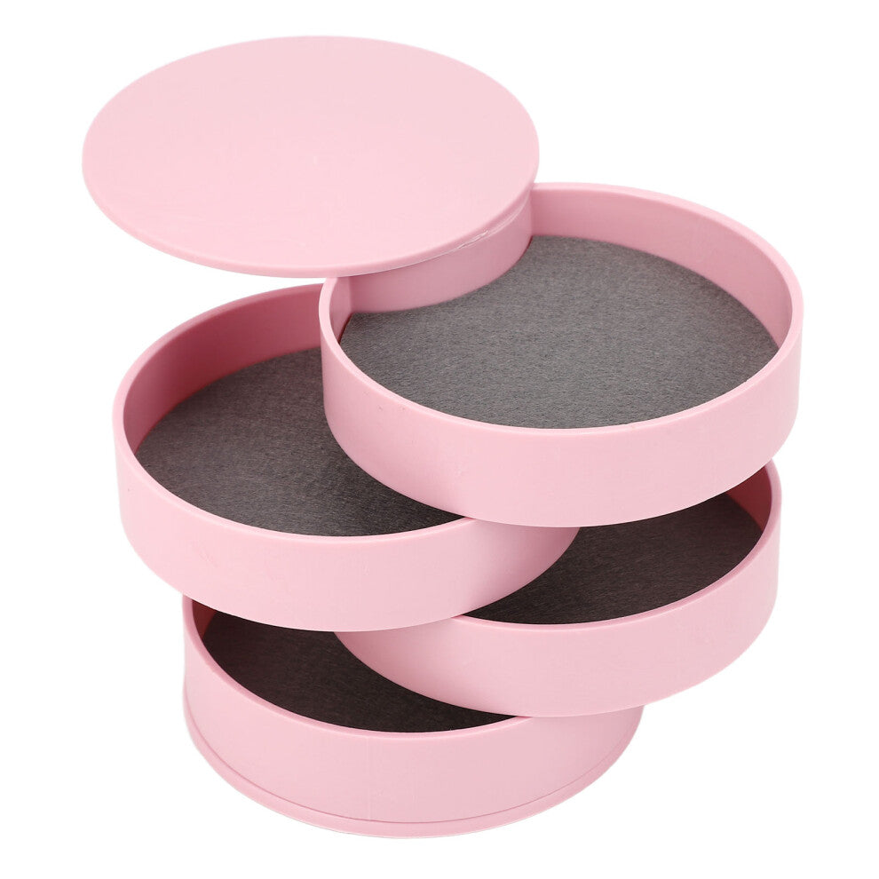 Rotatable Jewelry Organizer 4 Layers 360 Degree Rotation Dustproof Round Jewelry Box with Lid for Office Household Pink