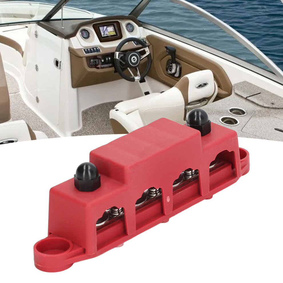 4 Post Power Distribution Block Bus Bar with Cover M8 Terminal Studs 250 Amp Rating for Marine Automotive RV Red