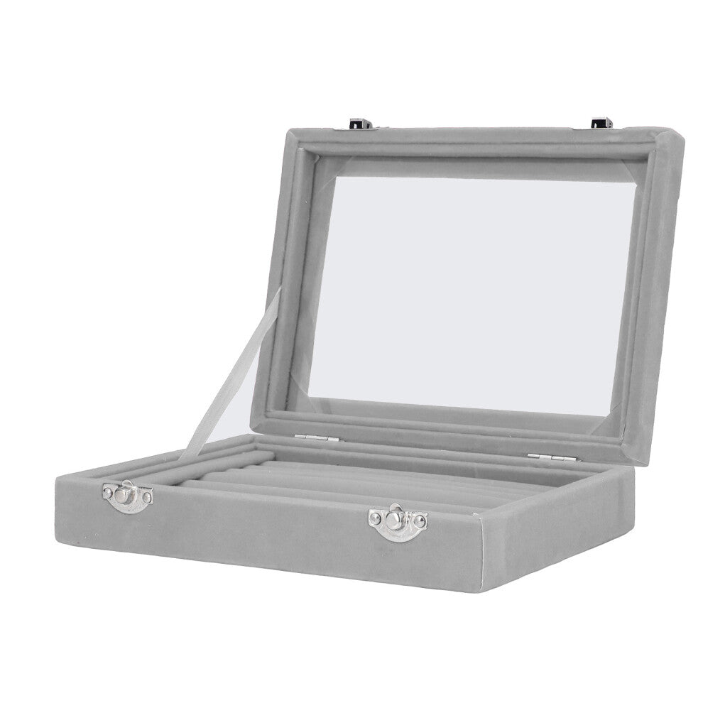 Jewelry Box 7 Slots Velvet Jewellery Holder Storage Display Case for Earring Bracelet Gray