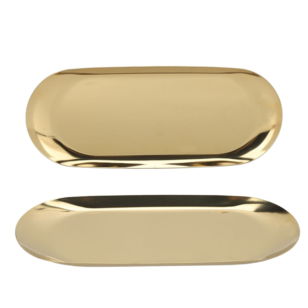 Oval Jewelry Tray Mirror Reflection Vacuum Plating Oval Decorative Tray Glossy Edge Oval Nail Storage Tray for Jewelry Gold