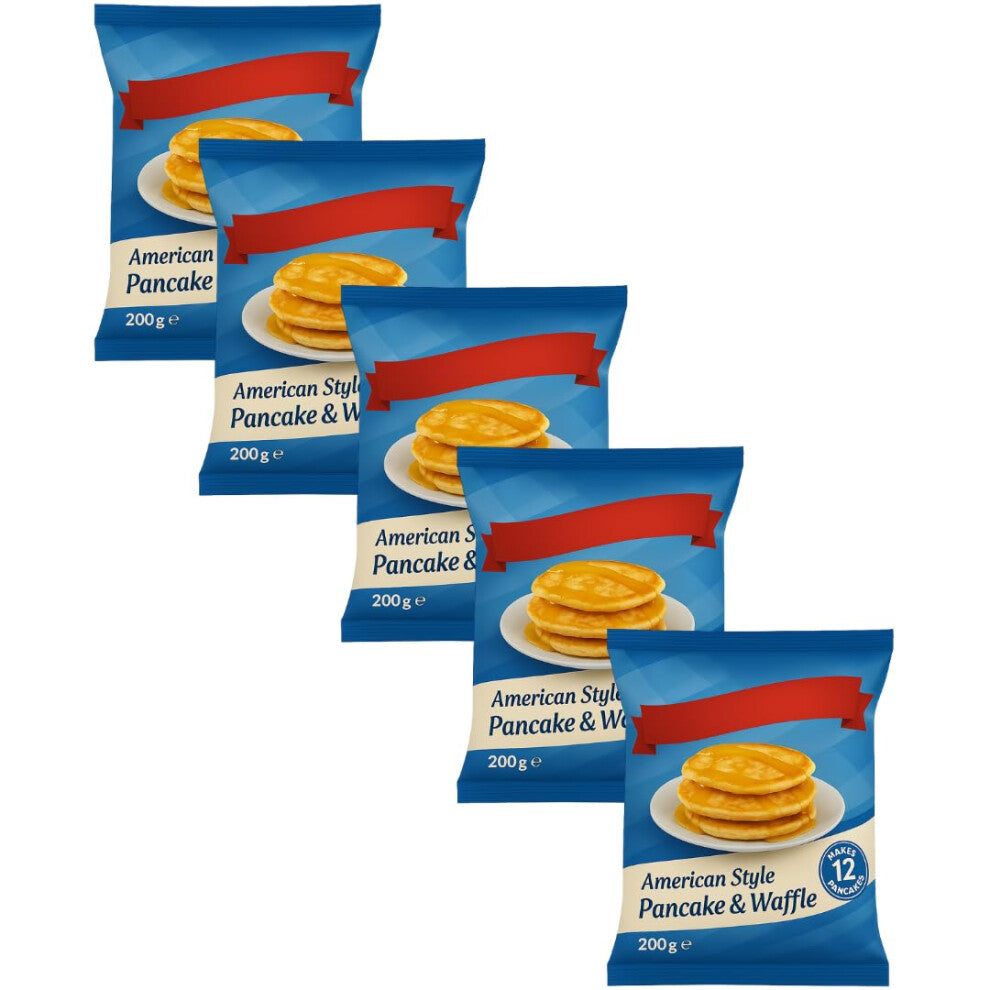 American Style Pancake & Waffle Mix - 5 x 200g Bags - Fluffy Pancakes or Crispy Waffles - Easy To Use Mix for Sweet or Savoury Breakfasts - 5 Pack