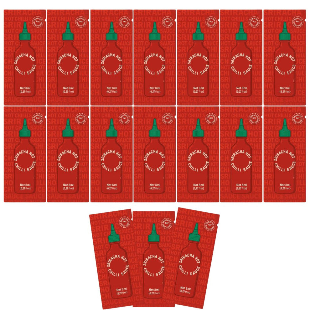 20 x 8ml Flying Goose Sriracha Hot Chilli Sauce Sachets - Individual Single-Serve Packs - Made with Sun-Ripened Thai Chilies