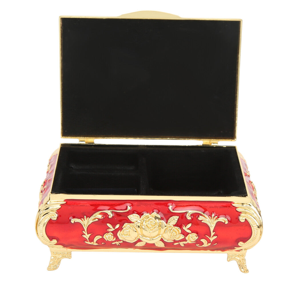 Vintage Jewelry Box Glossy Exquisite Rust Resistant Rose Relief Design Jewelry Storage Box DecorationGold Red