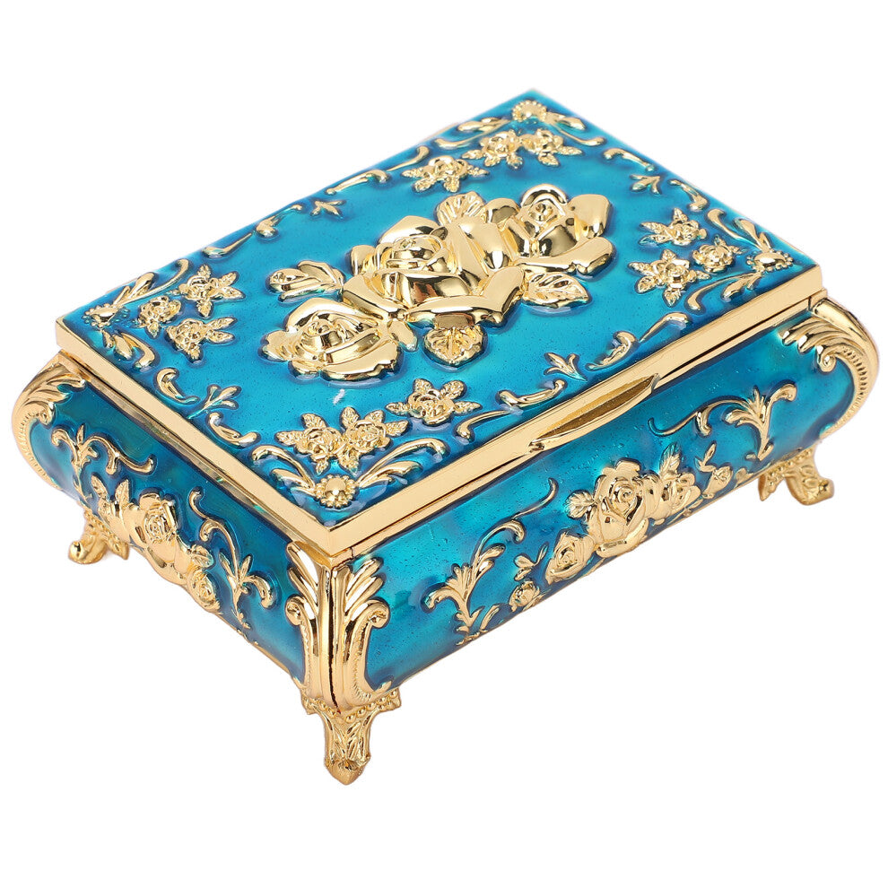 Vintage Jewelry Box Vintage Style Zinc Alloy Glossy Bright Vibrant Colors Scratch Proof Soft Velvet Small Jewelry BoxGold and Blue
