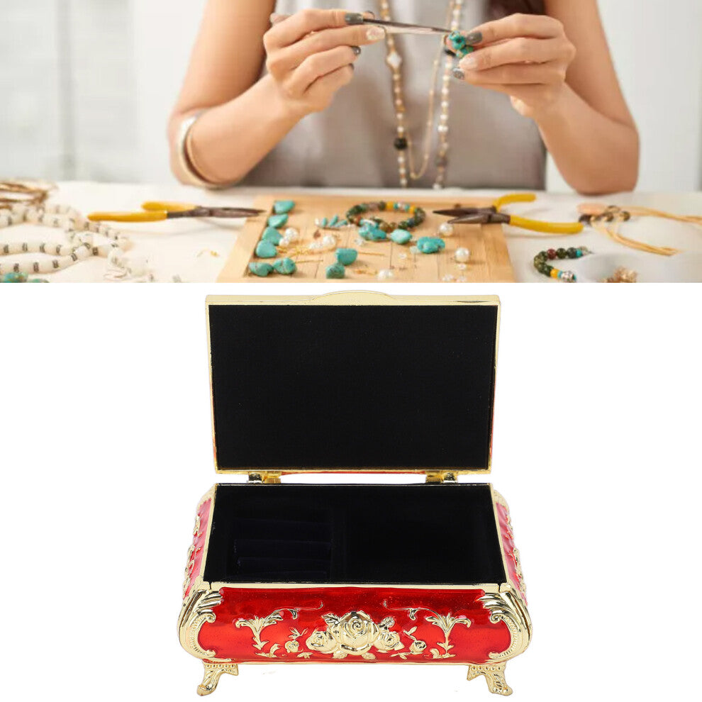 Vintage Jewelry Box Vintage Style Zinc Alloy Glossy Bright Vibrant Colors Scratch Proof Soft Velvet Small Jewelry BoxGold and Red