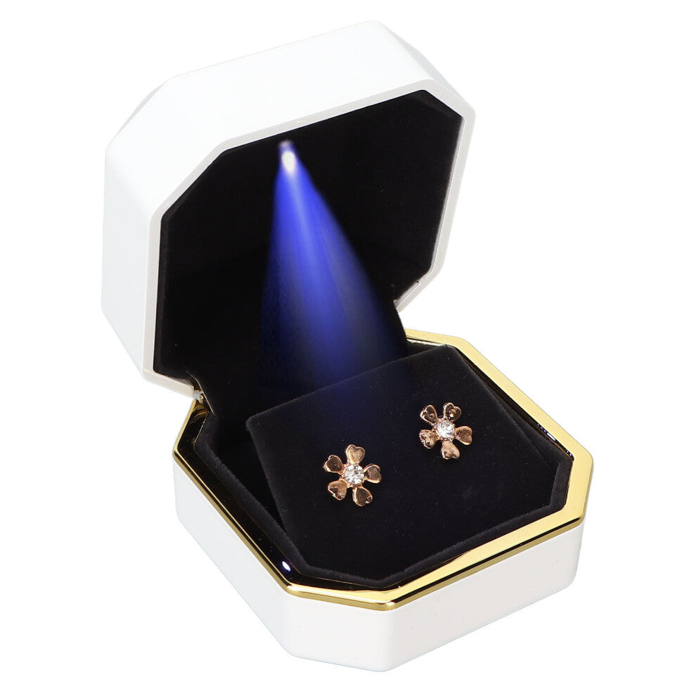 LED Lighted Jewelry Gift Box Earring Ear Stud Display Case for Proposal Engagement WeddingWhite