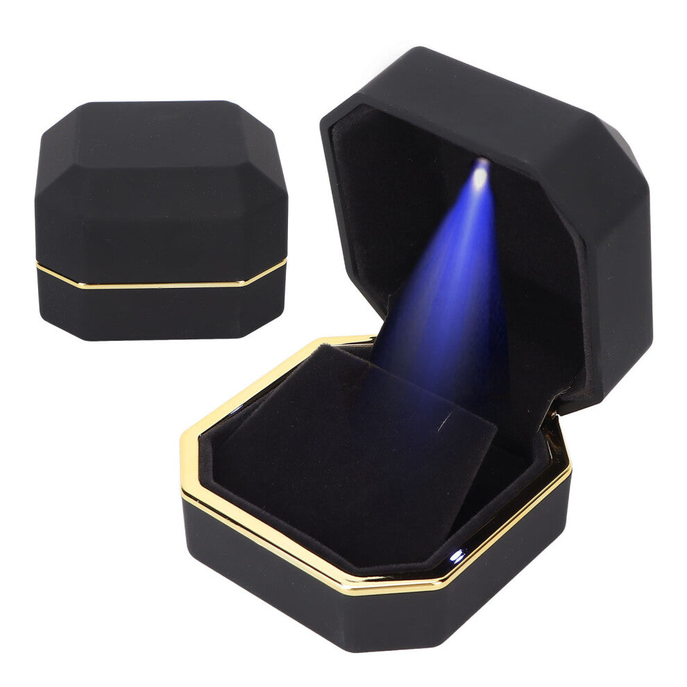 LED Lighted Jewelry Gift Box Earring Ear Stud Display Case for Proposal Engagement WeddingBlack