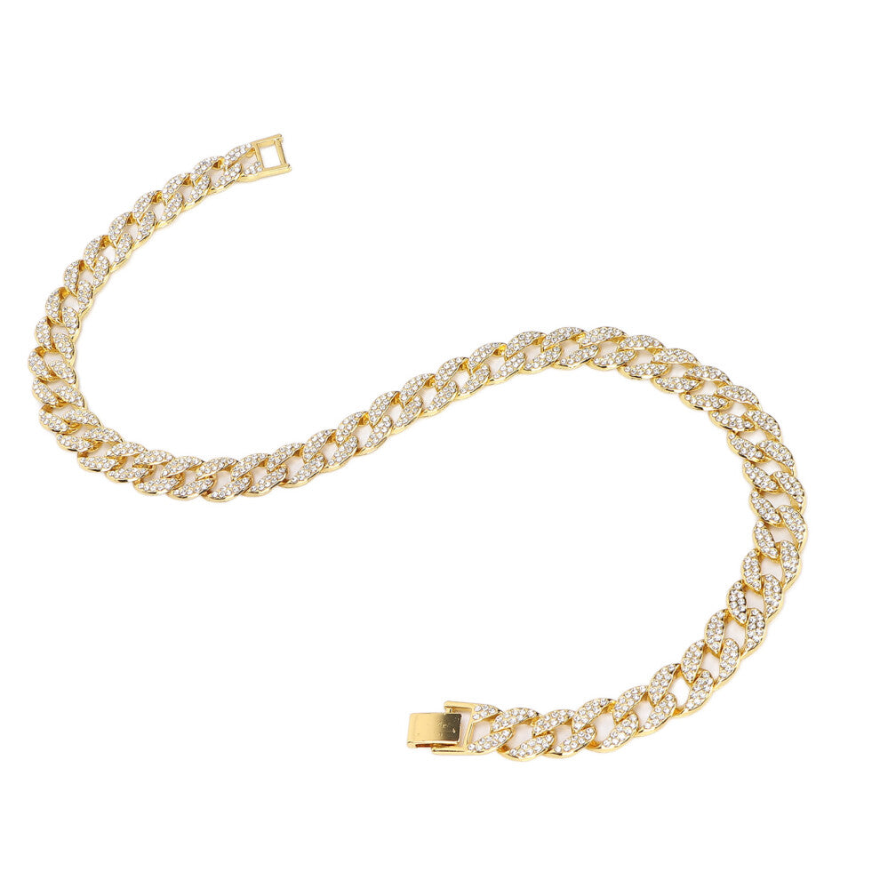 Cuban Necklace Bling Bling Hip Hop Clasp Chain Diamond Jewelry for Men Women CoupleGold