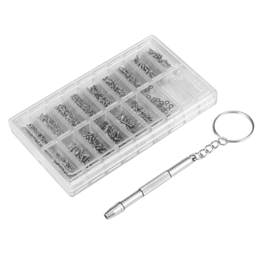 Eyeglasses Repairing Kit Set Assorted Storage Box Design 1000PCS Screws and Pads with Micro Screwdriver for Watch Clock Spectacle Eyewear R