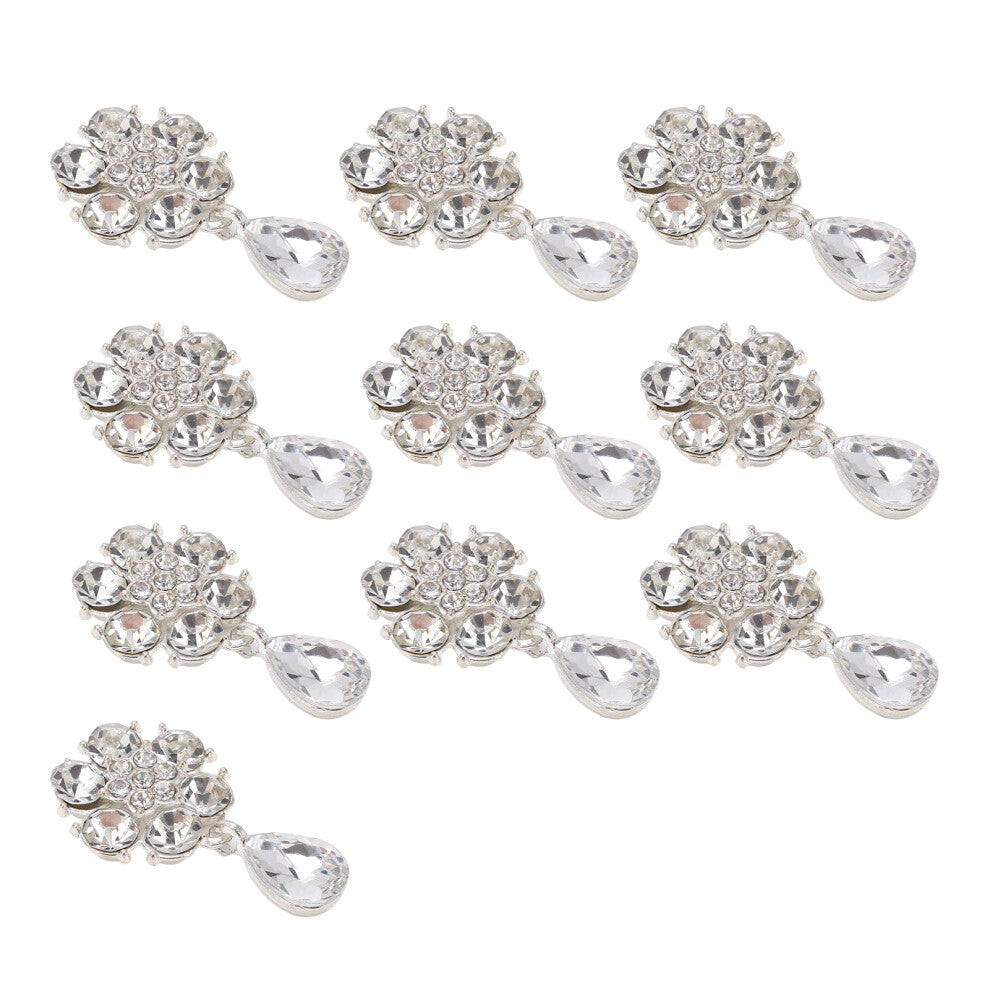 10pcs Rhinestone Brooches Crown Six Petals Opal Pearl Brooch Pins for Clothes Shoes Bags Hair Accessories Decoration2.2x4cm White Six Petal
