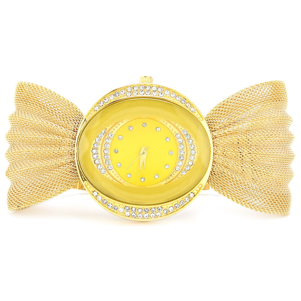 Fashionable Women Watch Wide Mesh Belt Quartz Shining Elegant Wrist Watch for FemaleGold