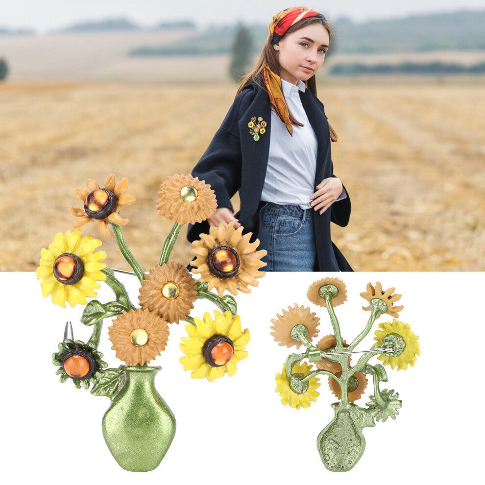 Sunflower Brooch Lapel Pin Plant Vase Flower Simple Brooches Accessory for Women