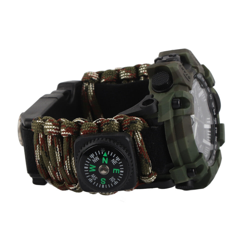 Mens Climbing Digital Watch Outdoor Waterproof Sports Watches Electronic Wristwatches with Compass Paracord Band