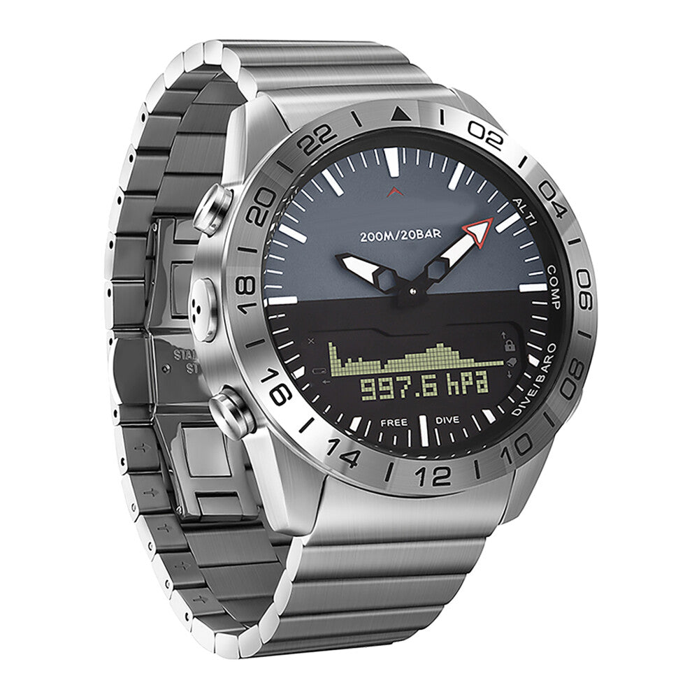 Men Sports Watch Smart Full Steel Water Resistant Digital Analog Display Diving Watch with Pedometer and Compass for Business