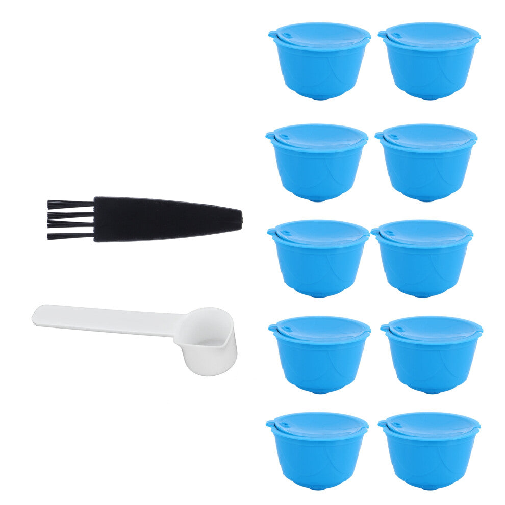 Refillable Coffee Capsule Filter Cup Kit Accessories for DOLCE GUSTO Coffee Machine(Blue 10 Capsules1 Spoon 1 Brush)