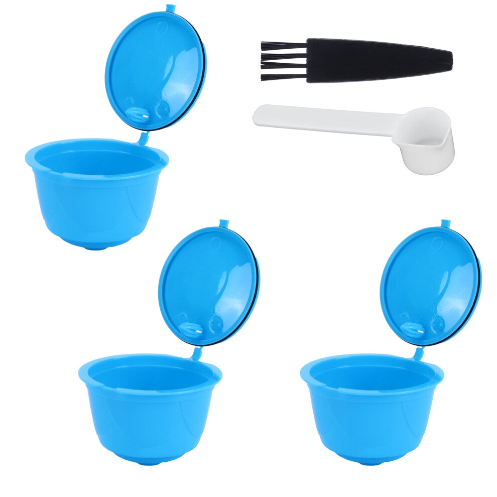 Refillable Coffee Capsule Filter Cup Kit Accessories for DOLCE GUSTO Coffee Machine(Blue 3 Capsules1 Spoon 1 Brush)