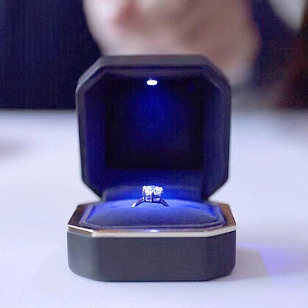 LED Ring Box Octagonal Velvet Wedding Ring Case Jewelry Gift Box with LED Light for Jewelry Display Wedding Engagement