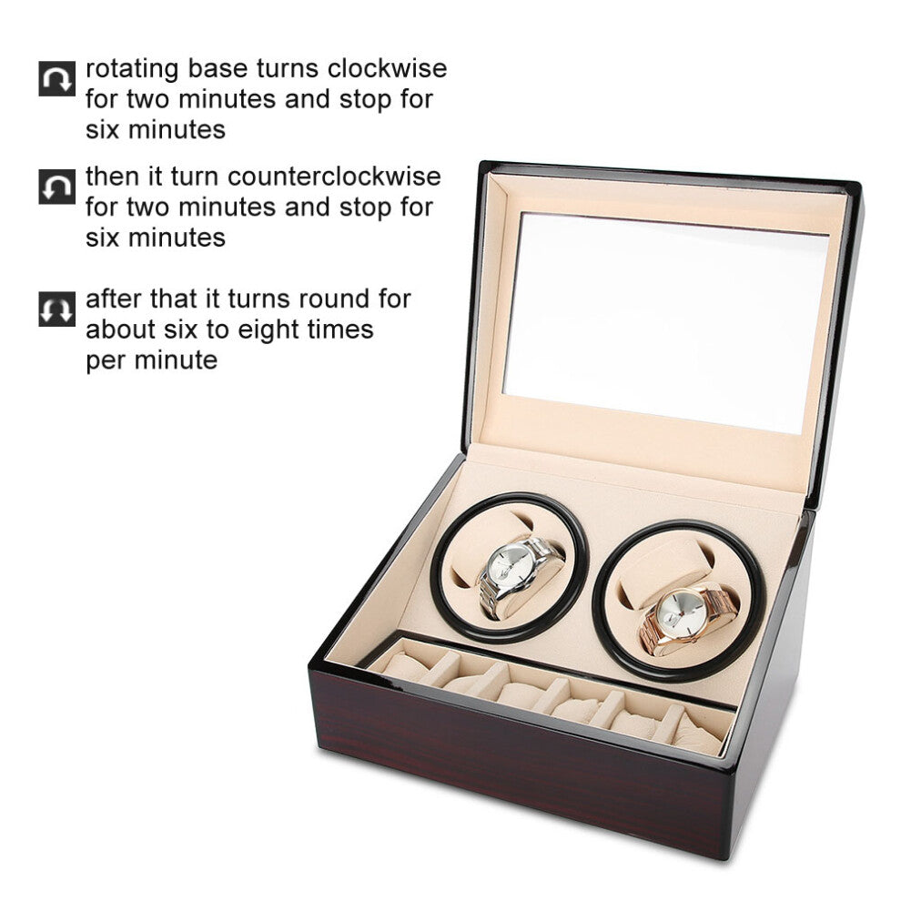 Mechanical Watch Winder for 4 Automatic Watches 6 Wristwatch Storage Display Case Red White