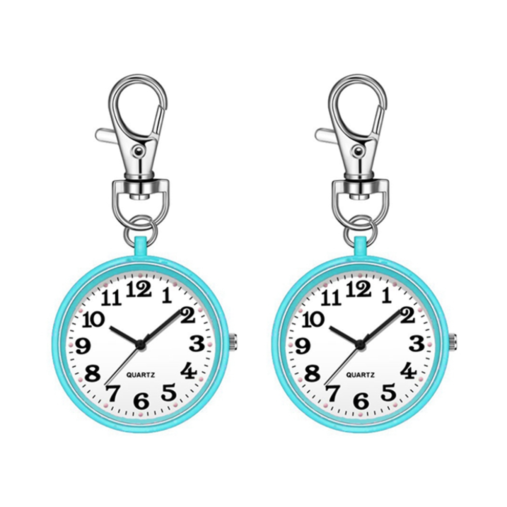 2pcs Nurses Watches for Women Quartz Pocket Watch with Key Buckle Hanging Digital Clip Doctors Blue