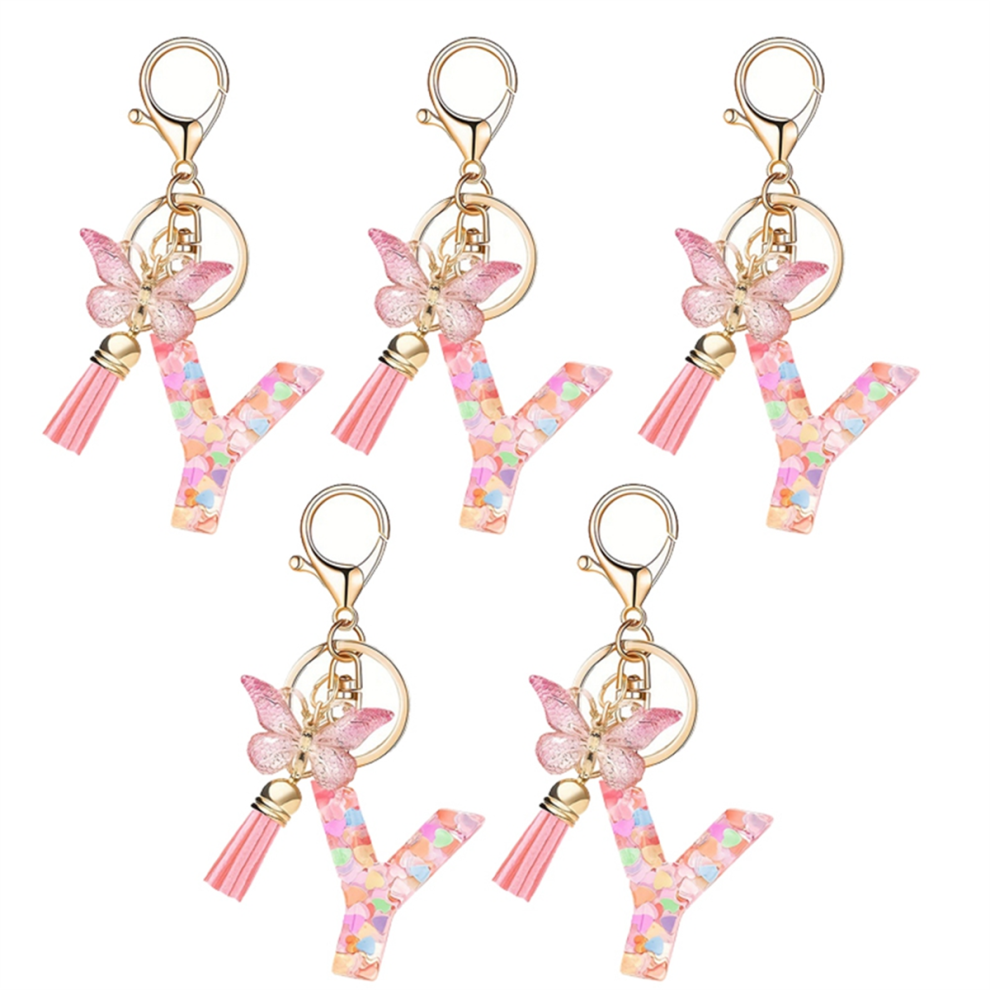 Y Style Letter Pendant Pink Cute Initial Keychain Butterfly
