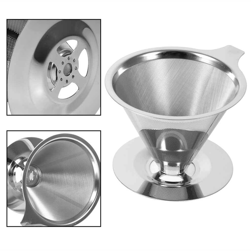 1Pc Stainless Steel Pour Over Coffee Dripper Double Layer Mesh Filter Cup Stand Home Office Use