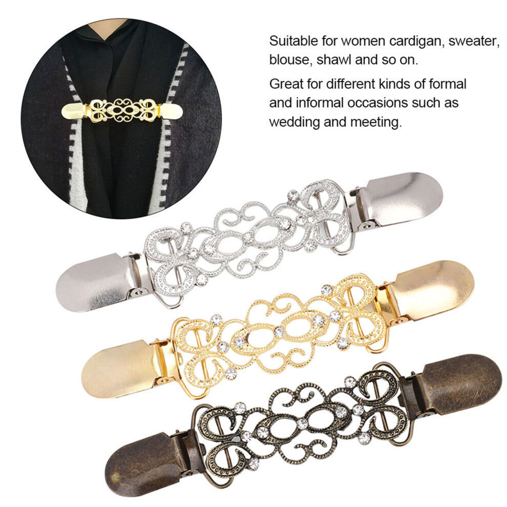 3pcs Hollow Flower Pattern Cardigan Clip Brooch for Women Sweater Blouse Shawl