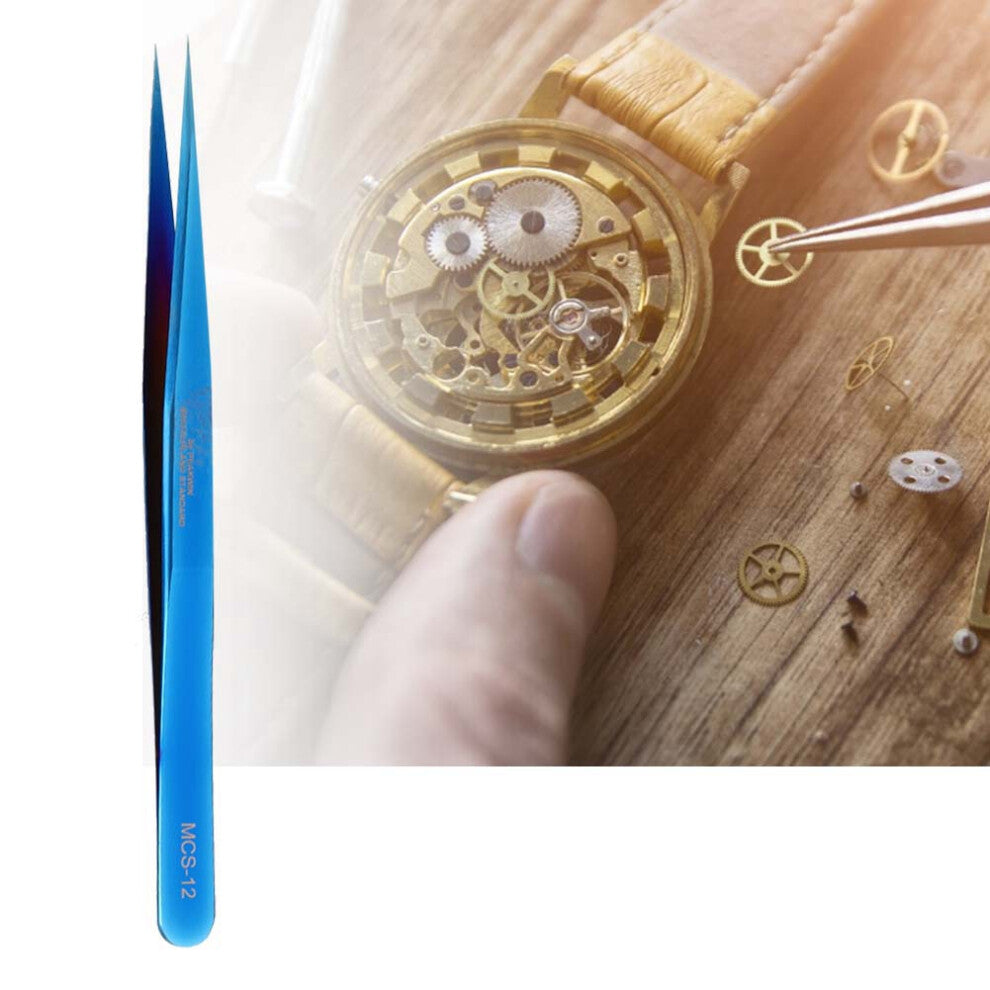 Stainless Steel Tweezers High Hardness Practical Watch & Jewelry Repairs Tool(Blue)