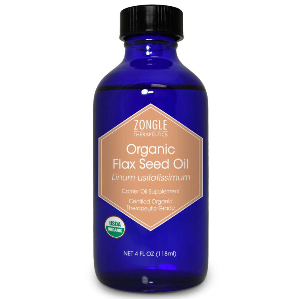 Organic  Flaxseed Oil  Liquid  Supplement  for Cooking  Hair - 100% Pure  Flaxseed Oil  by Zongle Therapeutics  4 OZ