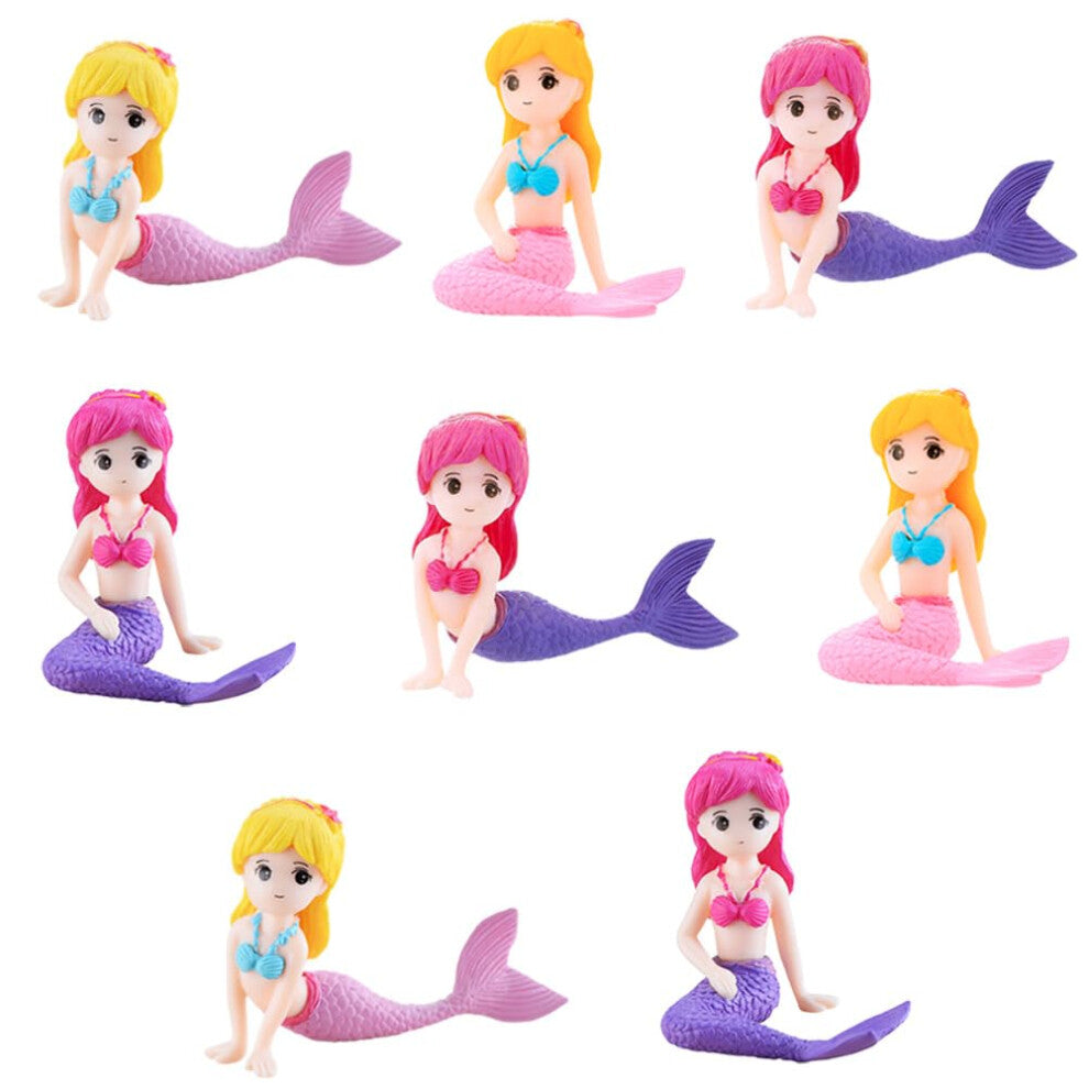 8 Pcs Mermaid Miniature Figurines Mermaid Toy Figure Collection Playset Doll Cake Toppers Birthday DIY Cake Decoration Wedding Party Supplies