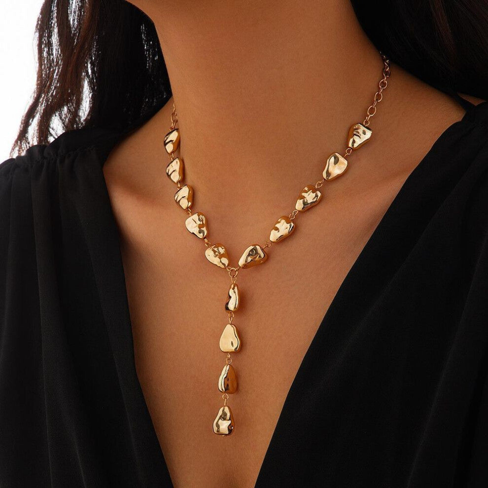 (gold) Irregular Baroque Ccb Beaded Y-shaped Clavicle Chains Women Necklace Water Drop Beads Pendant Necklace For Girls Fashion Jewelry