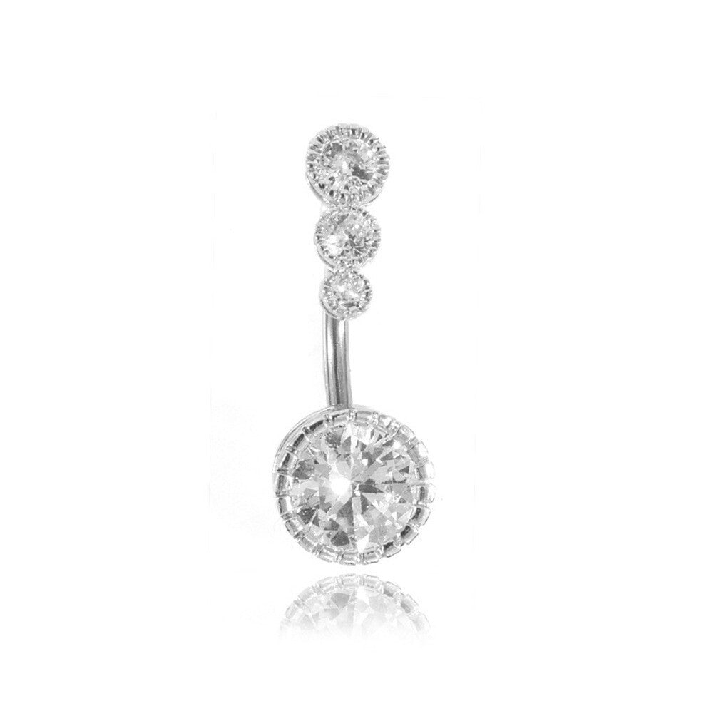 (StyleA) Navel Crystal Heart Bar Belly Button Ring 316l Surgical Steel Body Jewellery Cz